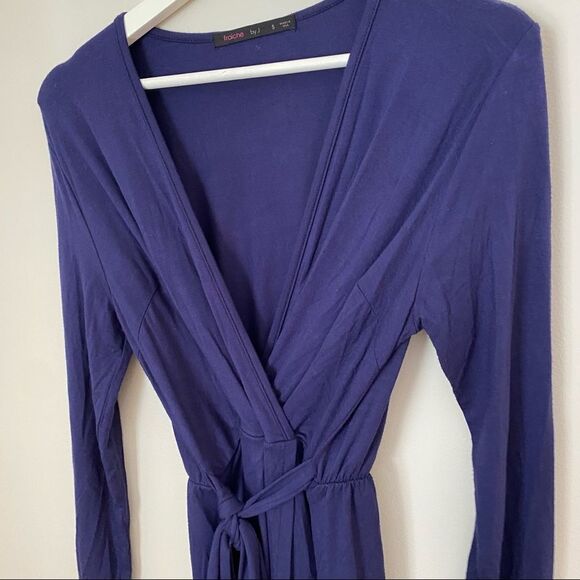 Fraiche by J Dress Wrap Long Sleeve Blue Casual Comfy Neutral Trendy Dinner Date - Picture 3 of 8